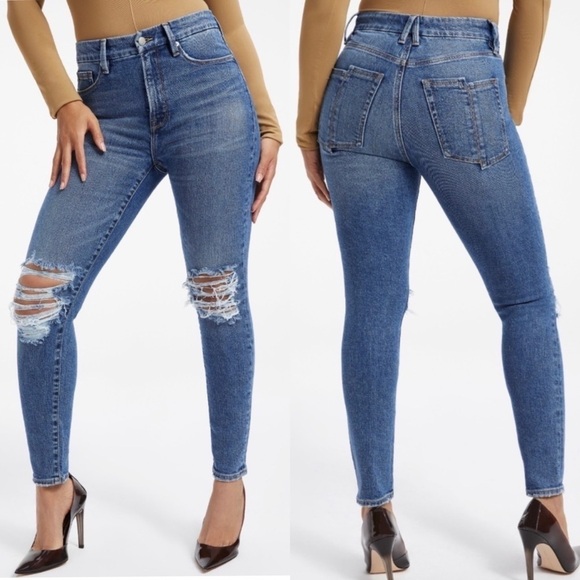 NWT Good American Good Legs Distressed High Rise Skinny Jeans in Indigo234 - Picture 1 of 11